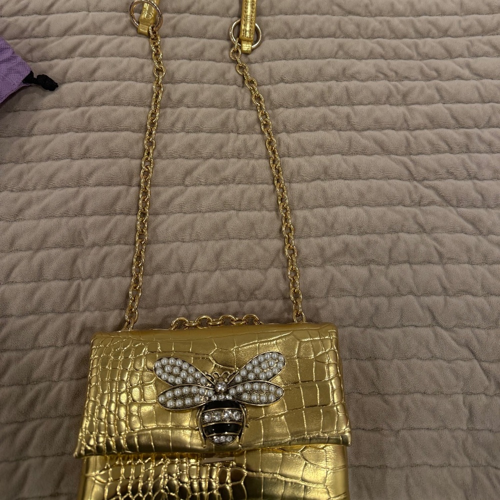 House of Want Gold mini purse with bee bling